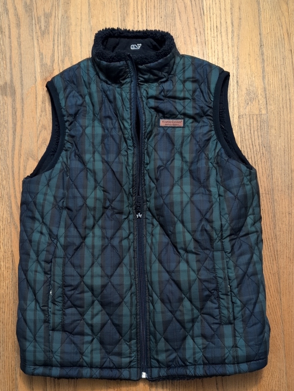 Vineyard Vines Quilted Navy and Green Plaid Vest